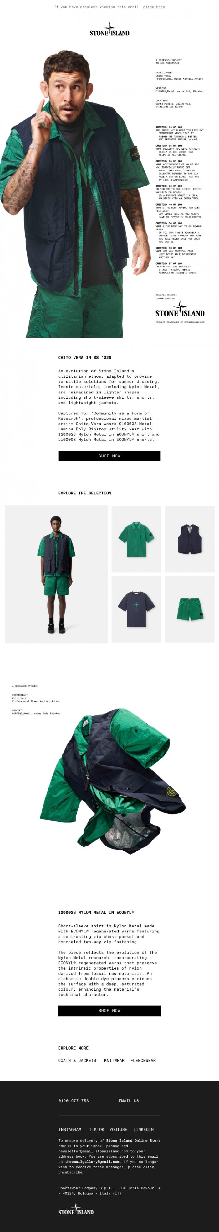Email Design Inspiration from Stone Island, Chito Vera in Nylon Metal