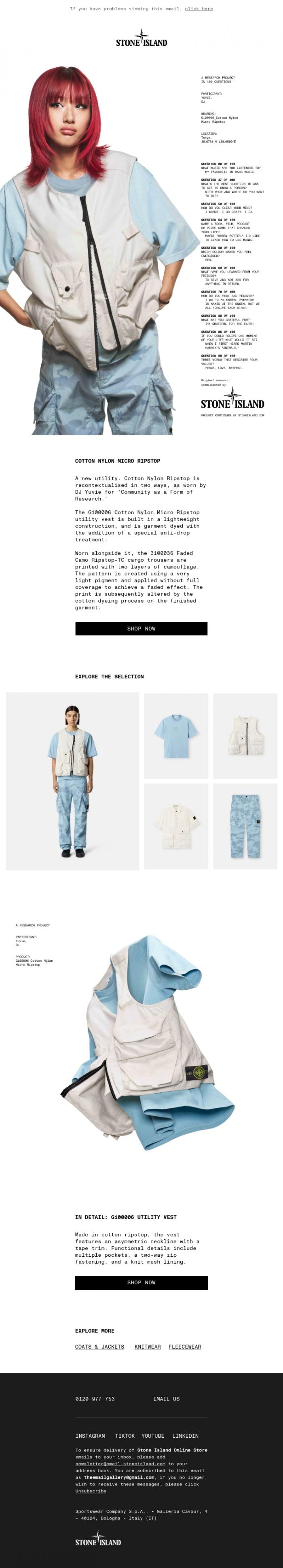 Email Design Inspiration from Stone Island, Cotton Nylon Micro Ripstop