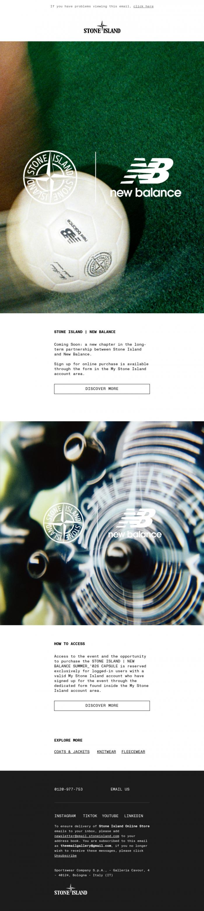 Email Design Inspiration from Stone Island, STONE ISLAND | NEW BALANCE SUMMER_'026 CAPSULE