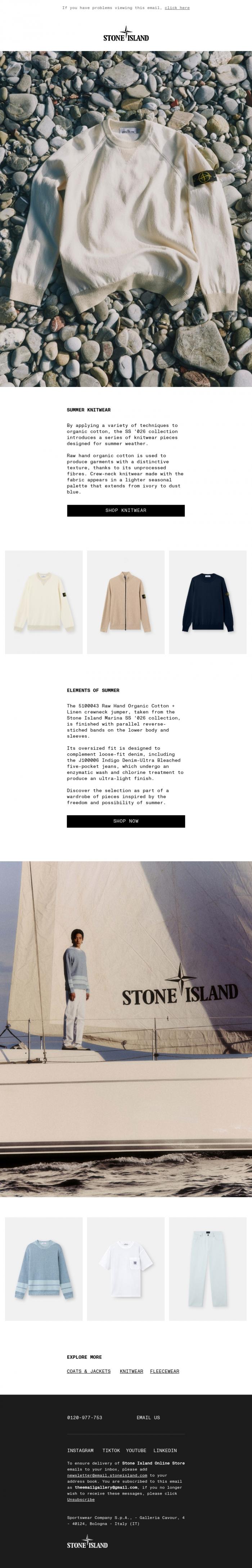 Email Design Inspiration from Stone Island, STONE ISLAND SUMMER '026: KINTWEAR