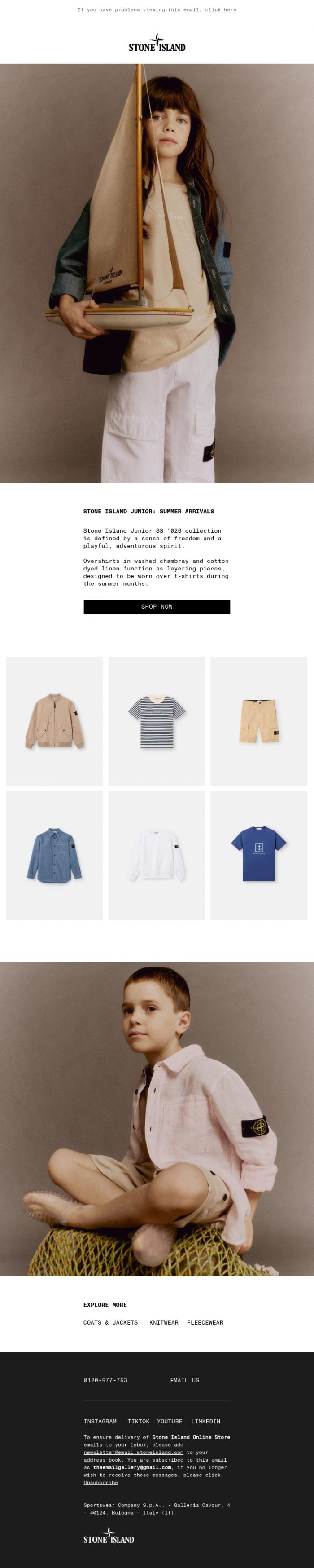 Email Design Inspiration from Stone Island, Stone Island Junior: Summer Arrivals