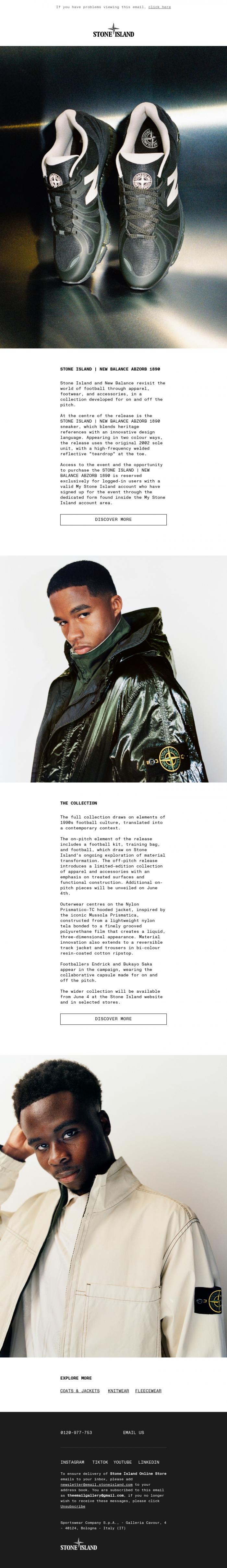 Email Design Inspiration from Stone Island, STONE ISLAND | NEW BALANCE SUMMER '026 CAPSULE