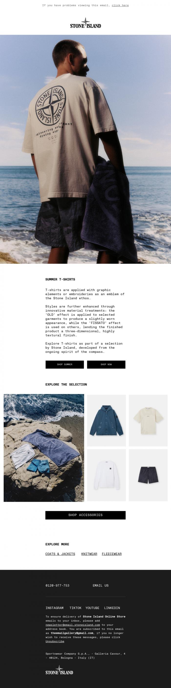Email Design Inspiration from Stone Island, Modern Graphic: Summer T-Shirts