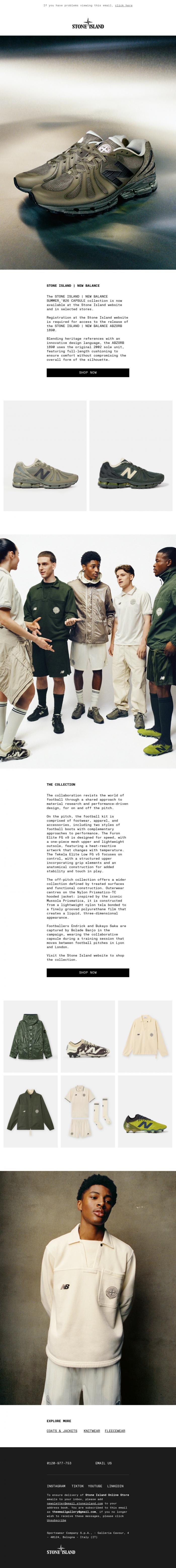Email Design Inspiration from Stone Island, STONE ISLAND | NEW BALANCE SUMMER_'026 CAPSULE