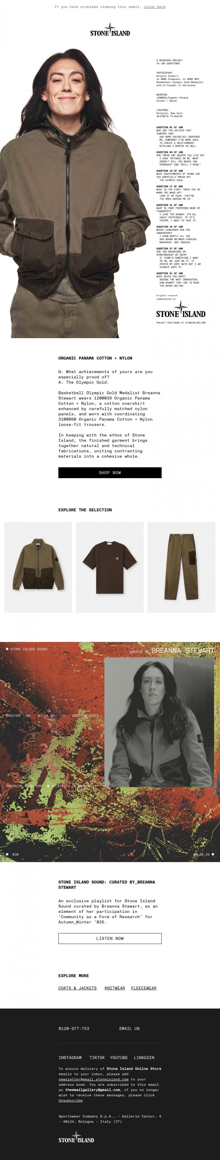 Email Design Inspiration from Stone Island, Organic Panama Cotton + Nylon