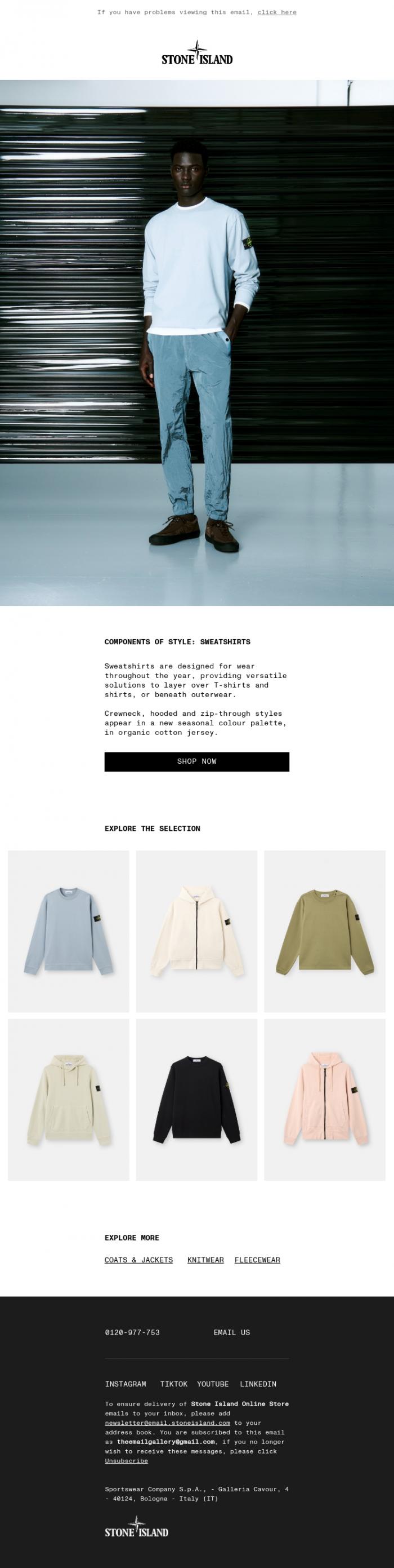 Email Design Inspiration from Stone Island, Components of Style: Sweatshirts