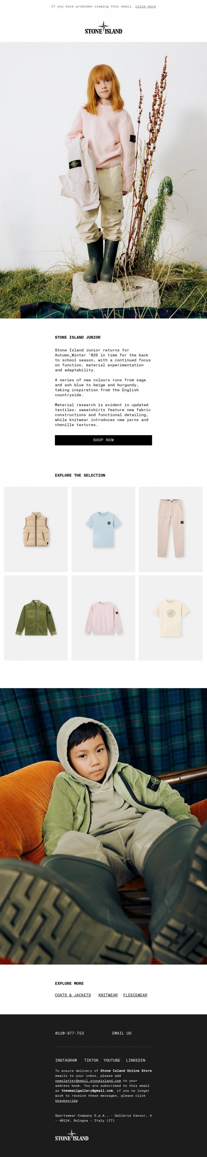 Email Design Inspiration from Stone Island, Stone Island Junior