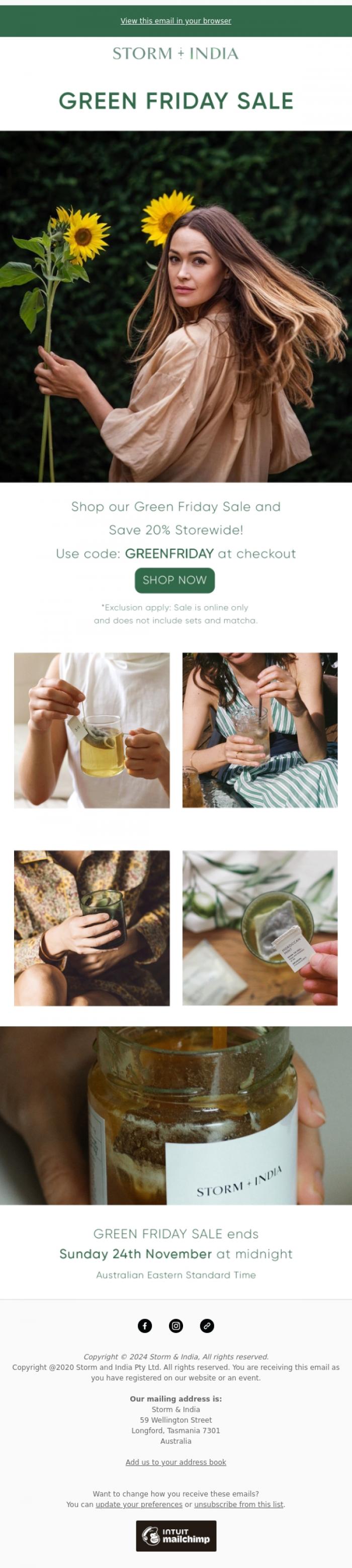 Email Design Inspiration from Storm and India, Green Friday Sale 💚