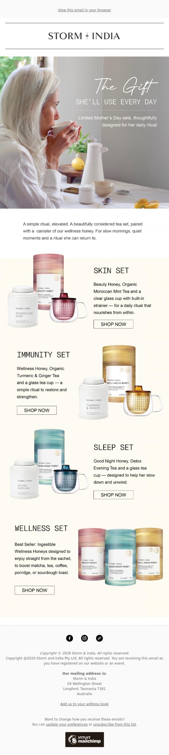 Email Design Inspiration from Storm and India, Mother's Day Gifting