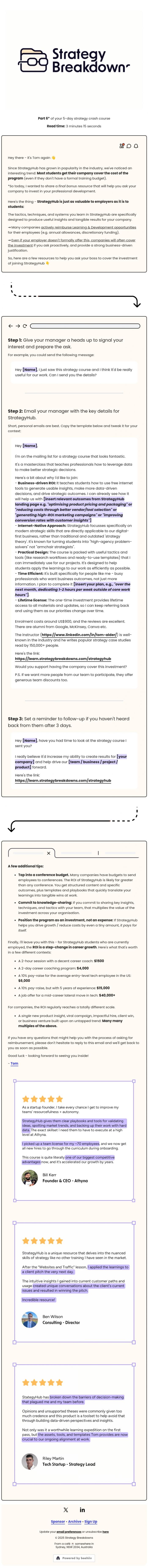 Email Design Inspiration from Strategy Breakdowns, 🎯 [6/5] How to get StrategyHub for free