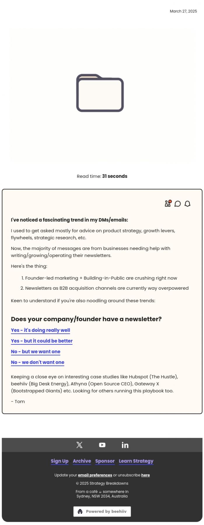 Email Design Inspiration from Strategy Breakdowns, 🎯 The newsletter meta