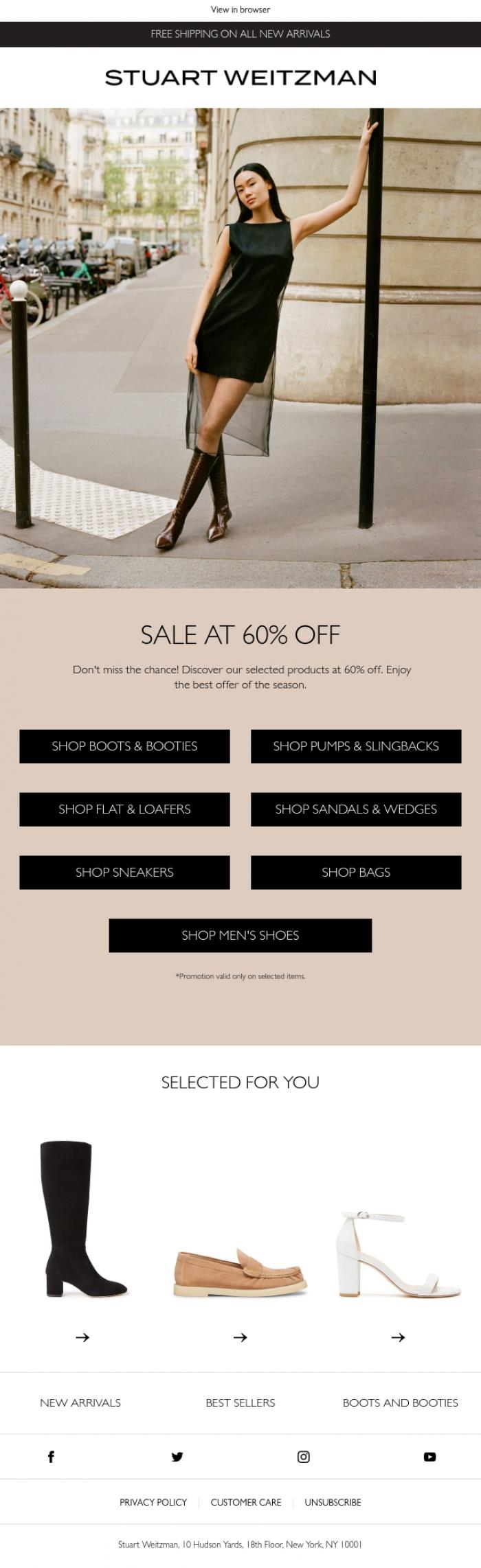 Email Design Inspiration from Stuart Weitzman Europe, 60% off now: Sale just got better