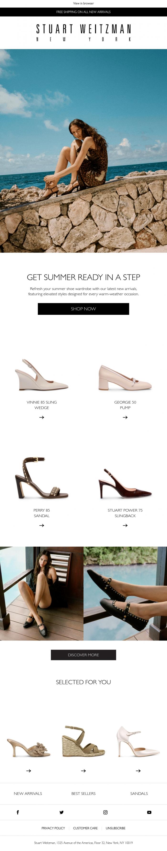 Email Design Inspiration from Stuart Weitzman Europe, New Arrivals: Your Ultimate Summer Shoe Refresh