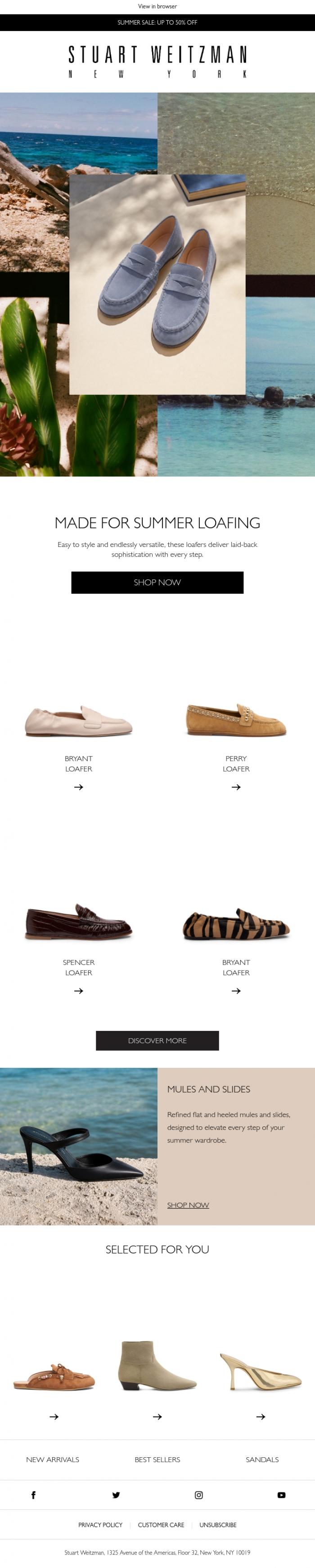 Email Design Inspiration from Stuart Weitzman Europe, Summer Loafing: The Art of Laid-Back Polish
