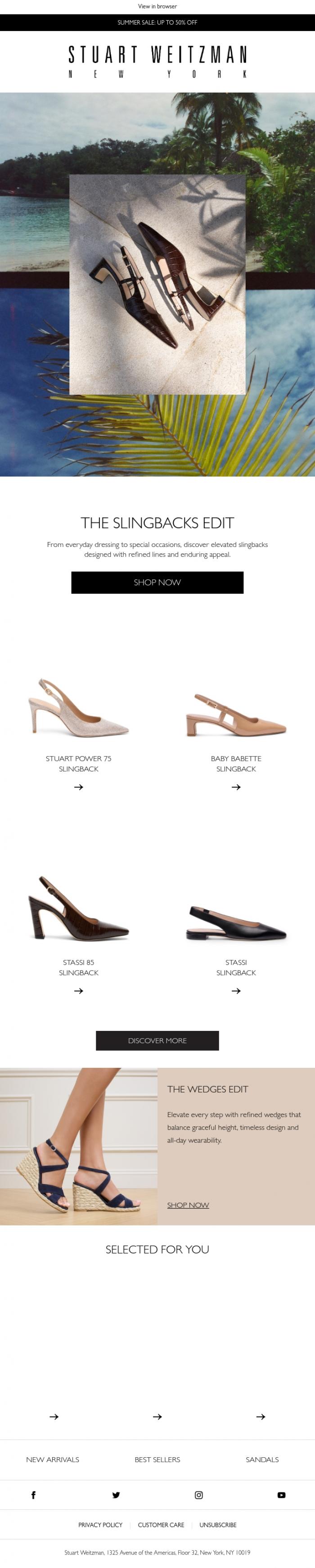 Email Design Inspiration from Stuart Weitzman Europe, Trending Now: Summer Slingbacks