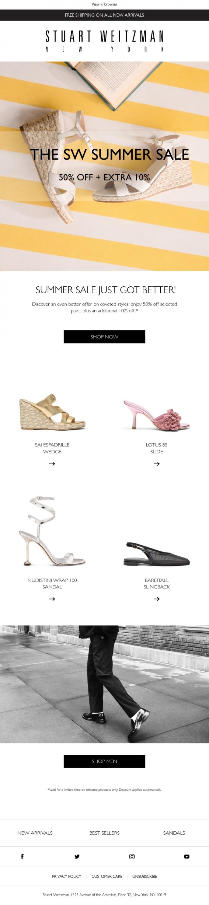 Email Design Inspiration from Stuart Weitzman Europe, Sale Elevated: 50% Off + Extra 10% Off