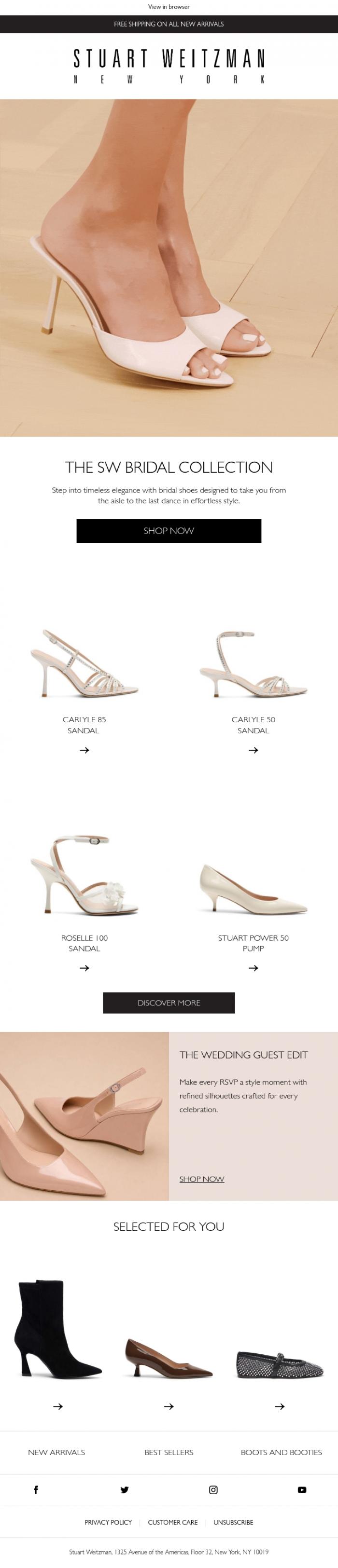 Email Design Inspiration from Stuart Weitzman Europe, The Wedding Season, Elevated
