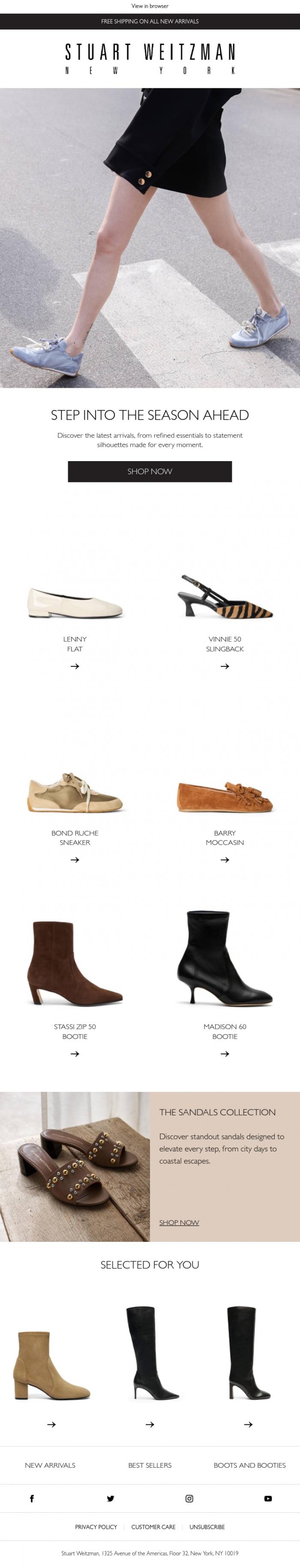 Email Design Inspiration from Stuart Weitzman Europe, New Arrivals: Styles for Now and Beyond