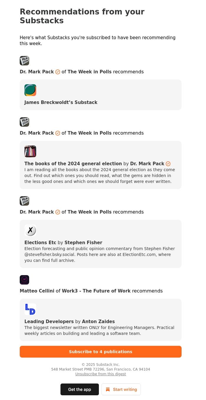 Email Design Inspiration from Substack, Recommendations from your Substacks