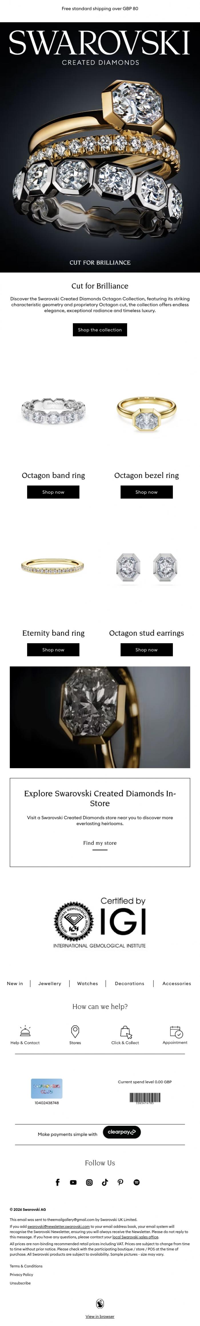 Email Design Inspiration from Swarovski, Infinite brilliance with the Octagon Collection