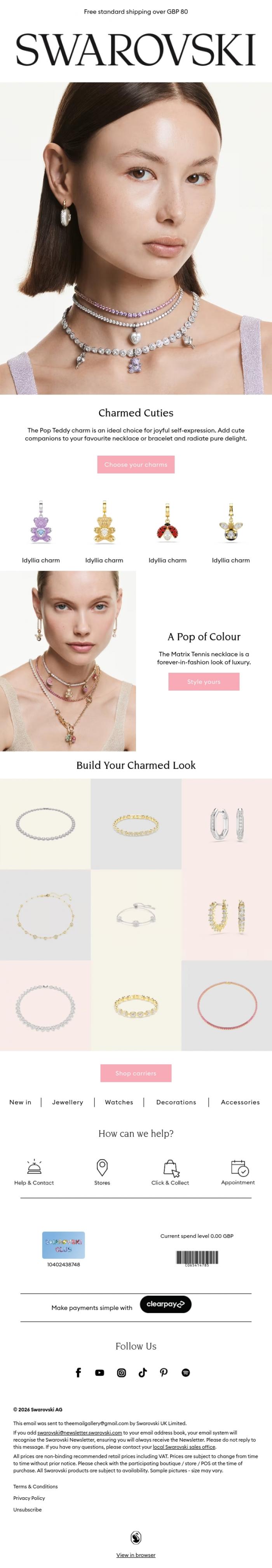 Email Design Inspiration from Swarovski, Teddy bear charms that spark joy
