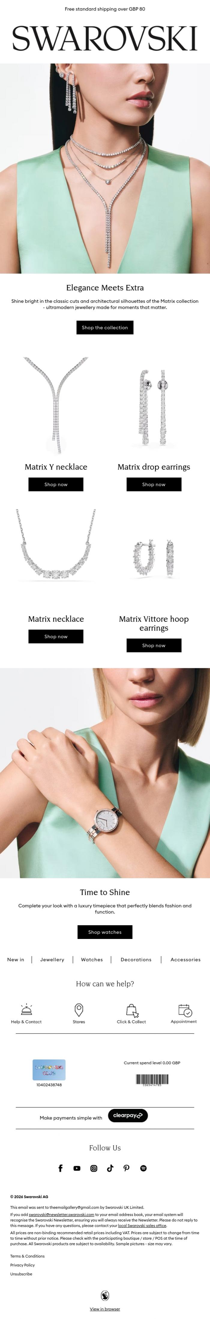 Email Design Inspiration from Swarovski, A bold take on classic jewellery