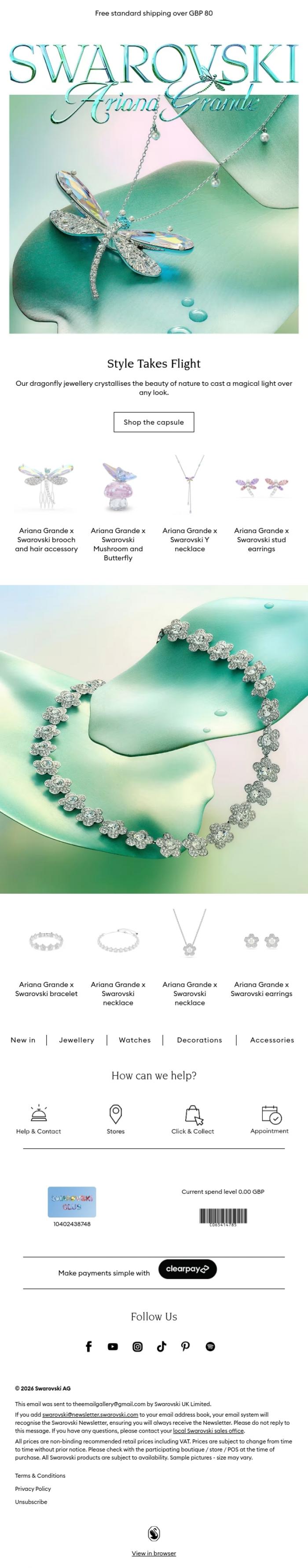 Email Design Inspiration from Swarovski, Your moment to shine, Ariana-style
