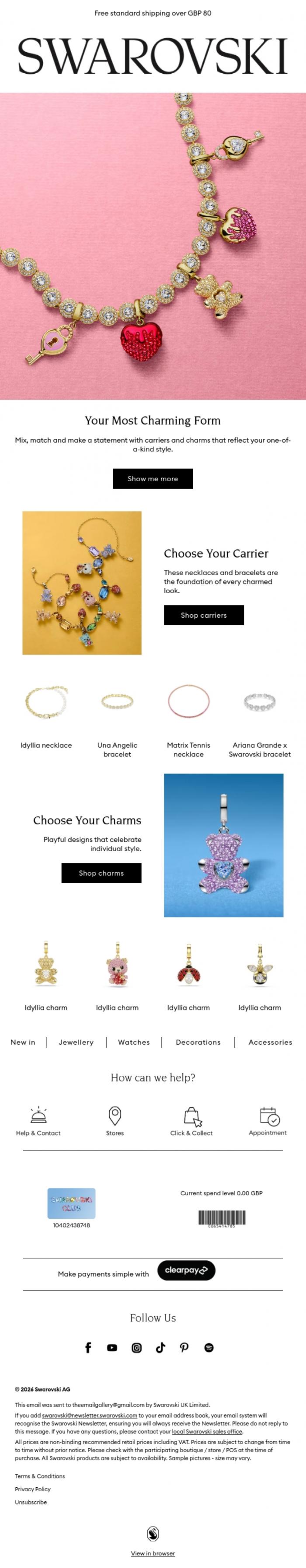 Email Design Inspiration from Swarovski, Create your unique look with Swarovski Charms