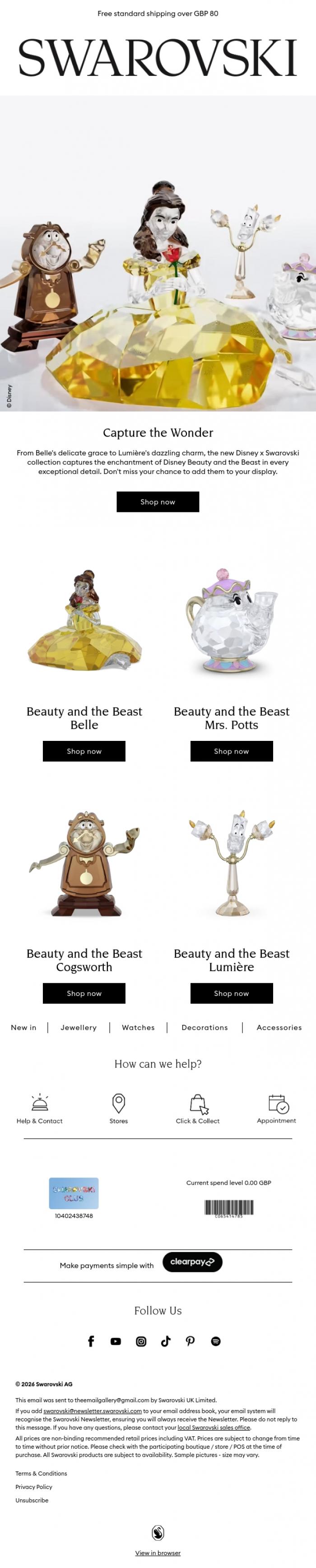 Email Design Inspiration from Swarovski, Don't miss the Disney Beauty and the Beast collection