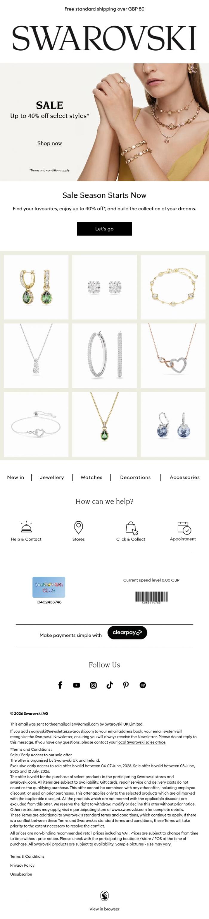 Email Design Inspiration from Swarovski, Sale - Now Open