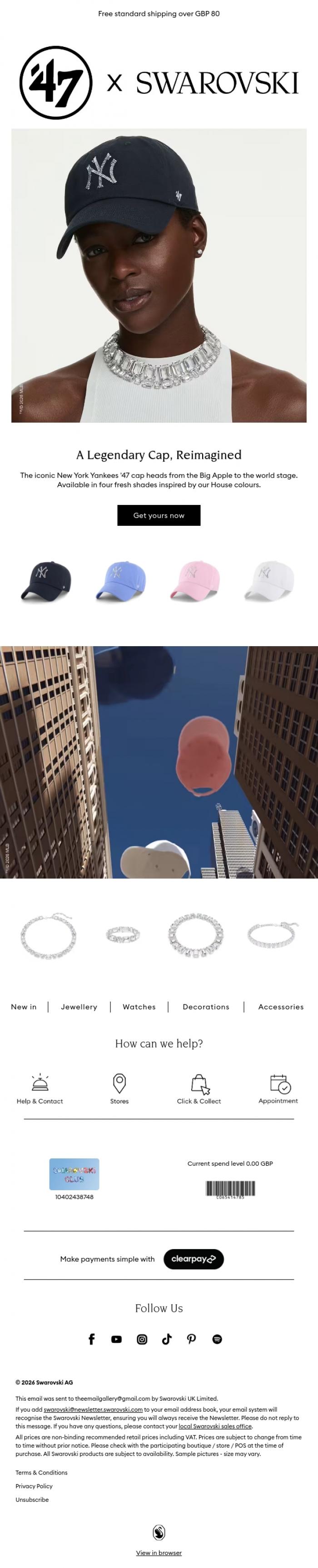 Email Design Inspiration from Swarovski, Two iconic brands. One limited-edition cap.