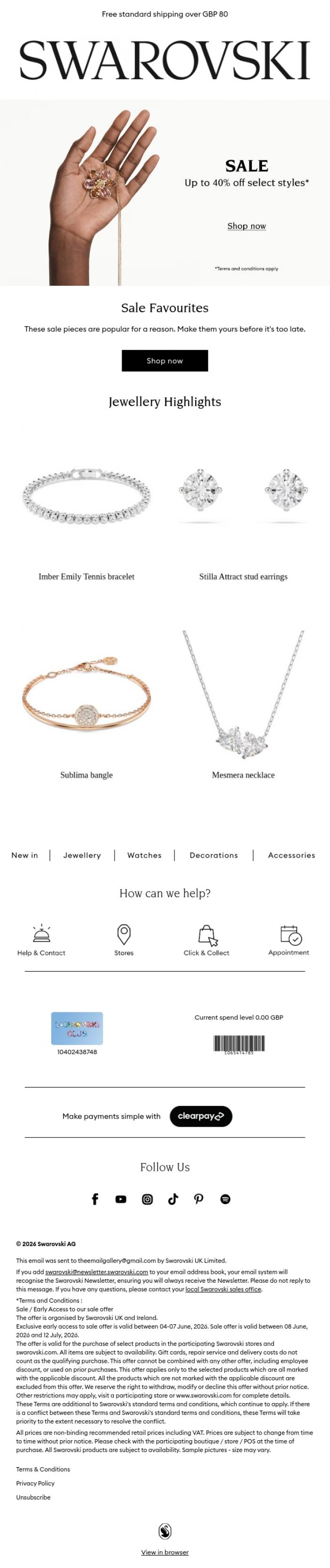 Email Design Inspiration from Swarovski, Find a new favourite - with up to 40% off*