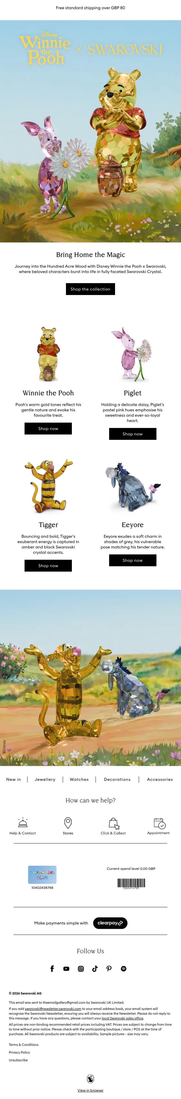 Email Design Inspiration from Swarovski, Celebrating 100 years of Winnie the Pooh