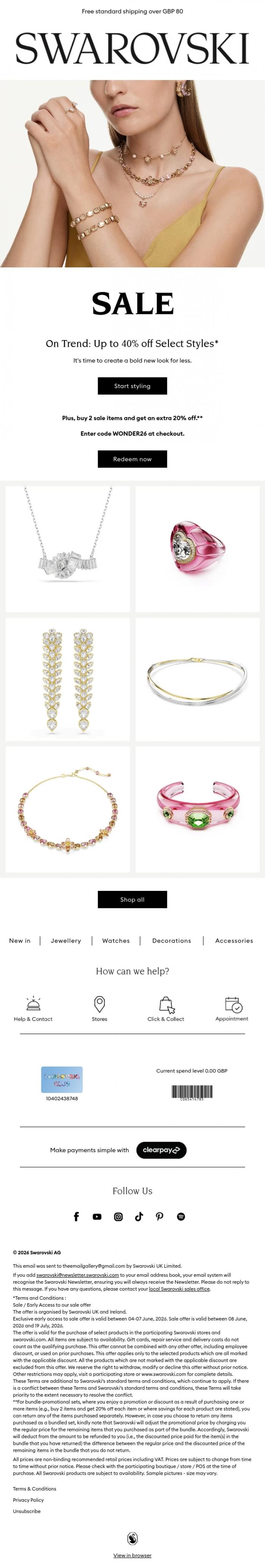 Email Design Inspiration from Swarovski, Superior styling for less