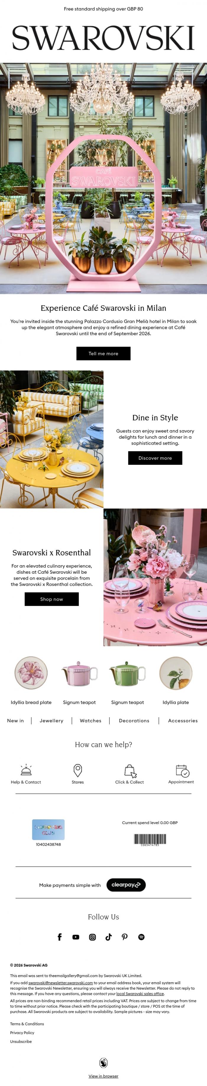 Email Design Inspiration from Swarovski, Indulge in the Caf&eacute; Swarovski experience