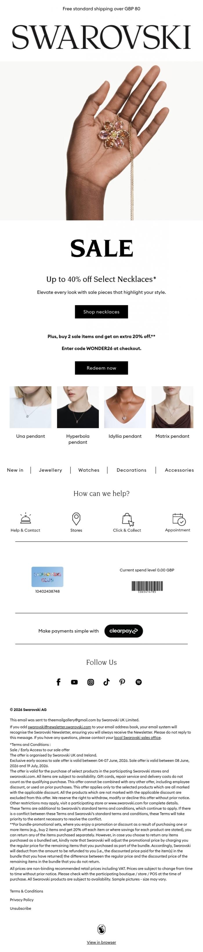 Email Design Inspiration from Swarovski, Necklaces designed to shine
