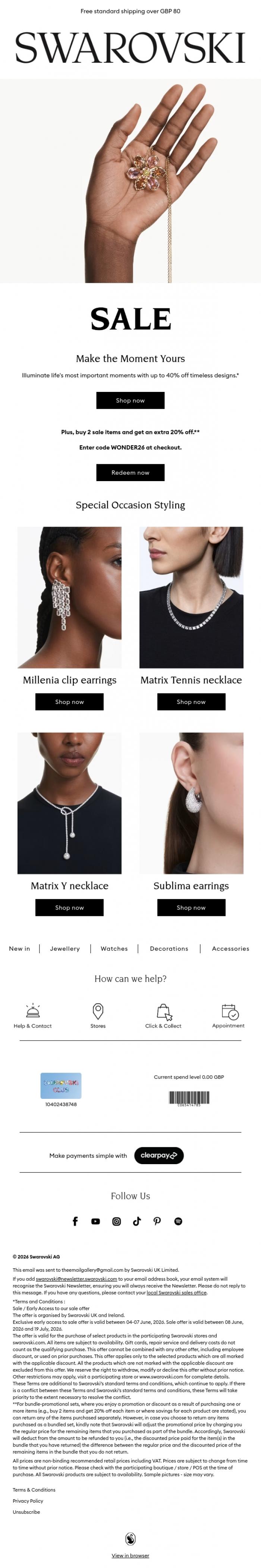 Email Design Inspiration from Swarovski, Shop the sale Occasion Edit