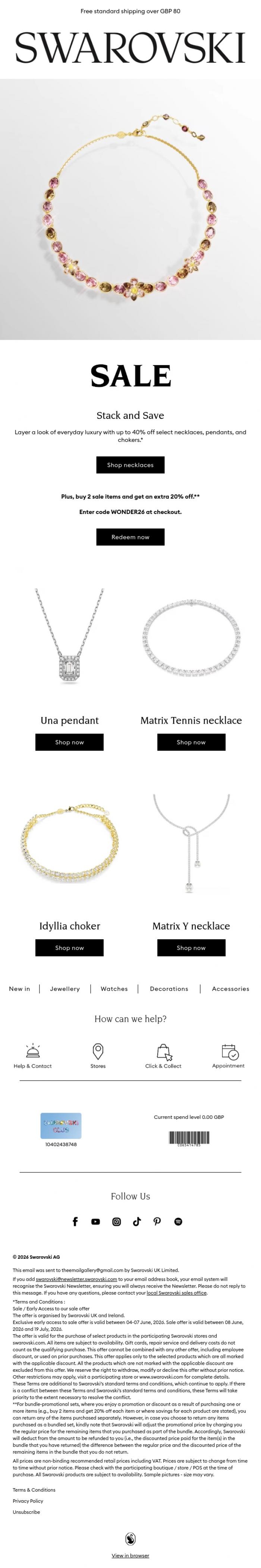 Email Design Inspiration from Swarovski, Necklaces you need. Now.