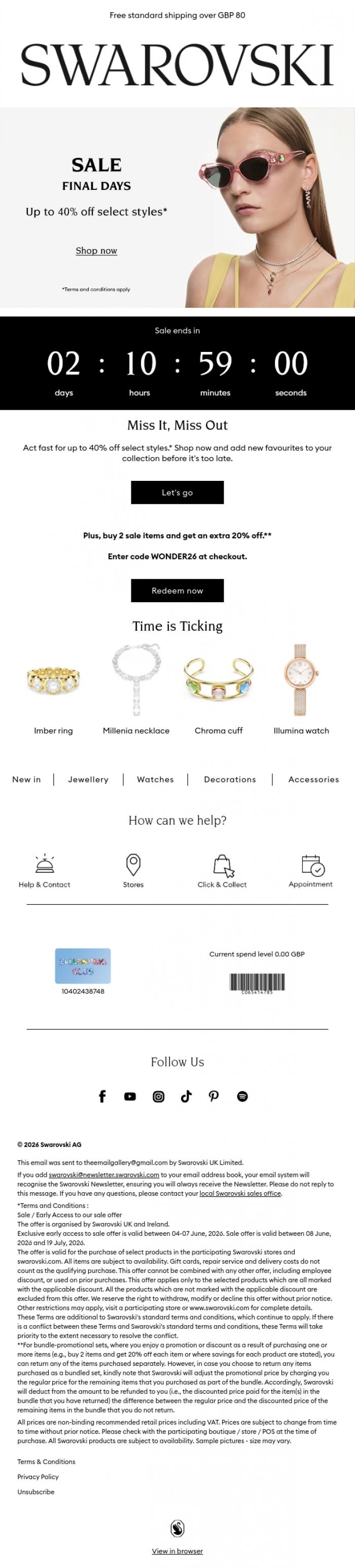 Email Design Inspiration from Swarovski, Be quick: Sale is ending soon