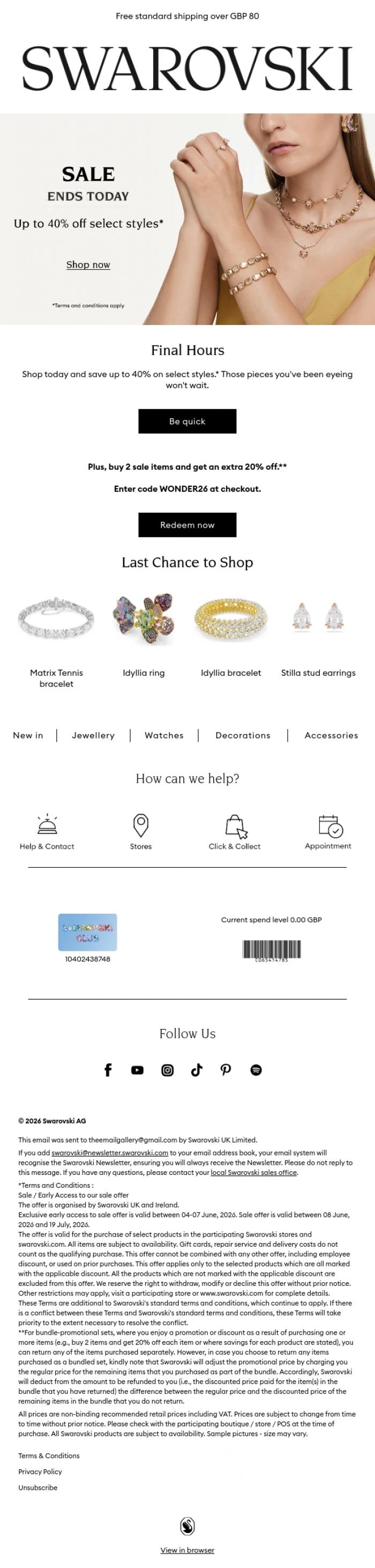 Email Design Inspiration from Swarovski, It's now or never