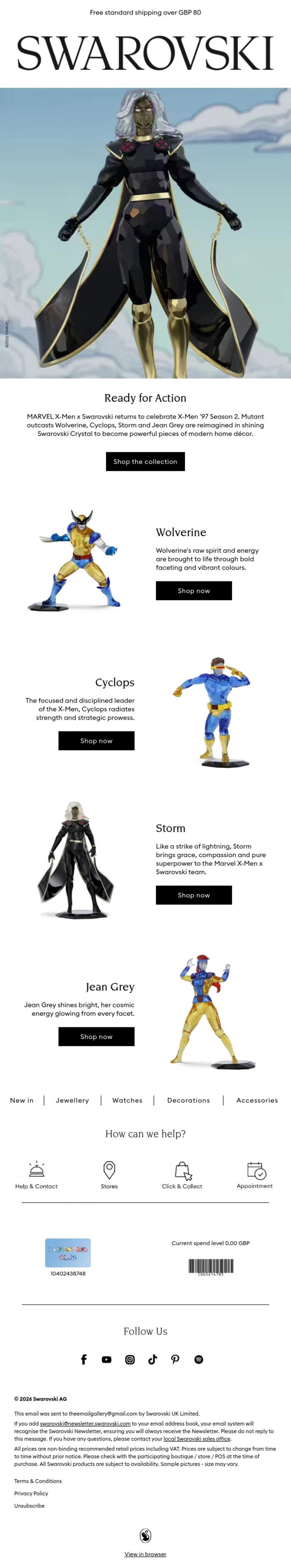 Email Design Inspiration from Swarovski, MARVEL X-Men x Swarovski returns