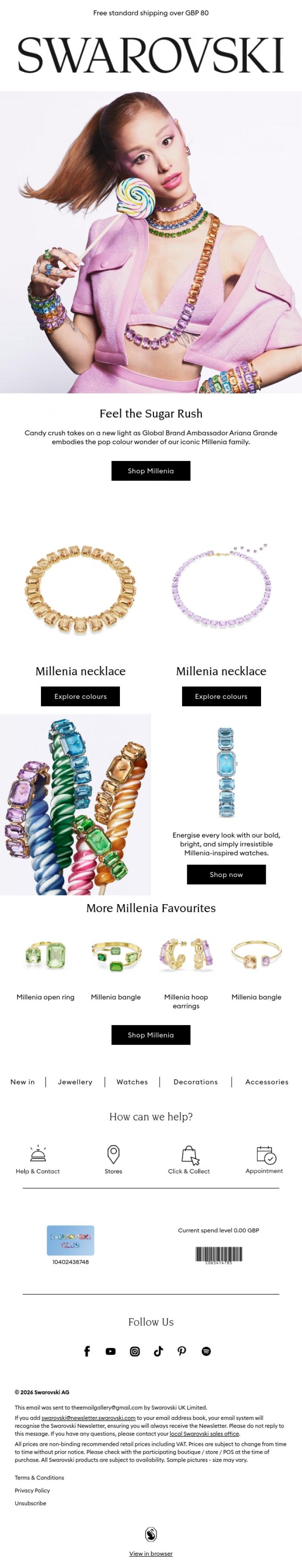 Email Design Inspiration from Swarovski, Meet Ariana Grande's new (candy) crush