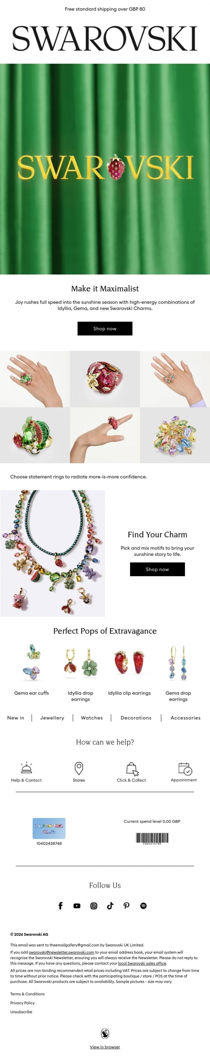 Email Design Inspiration from Swarovski, Make it maximalist this summer✨