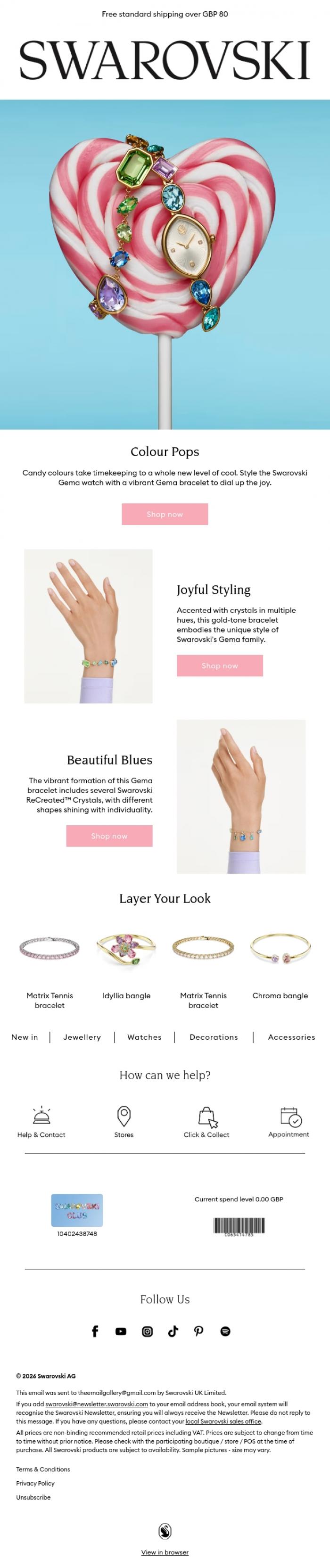 Email Design Inspiration from Swarovski, Style that shines: Gema bracelets and watches