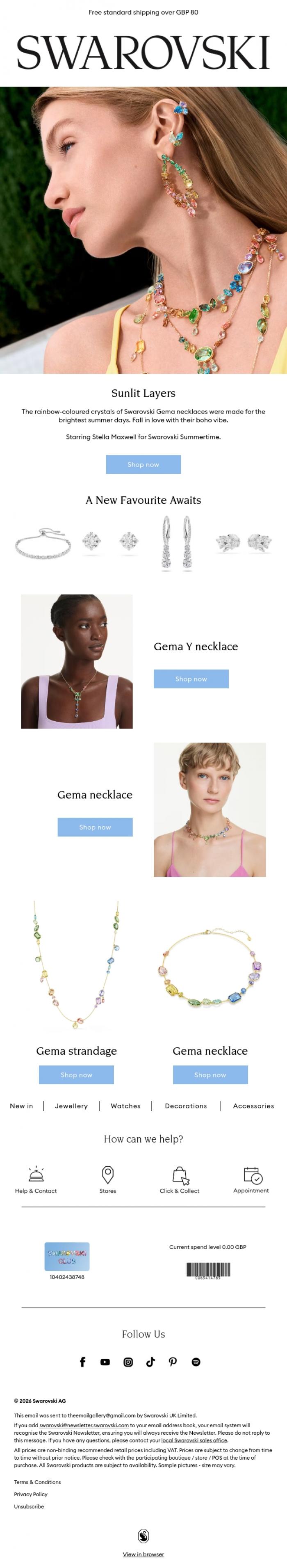 Email Design Inspiration from Swarovski, Boho necklace vibes, all summer