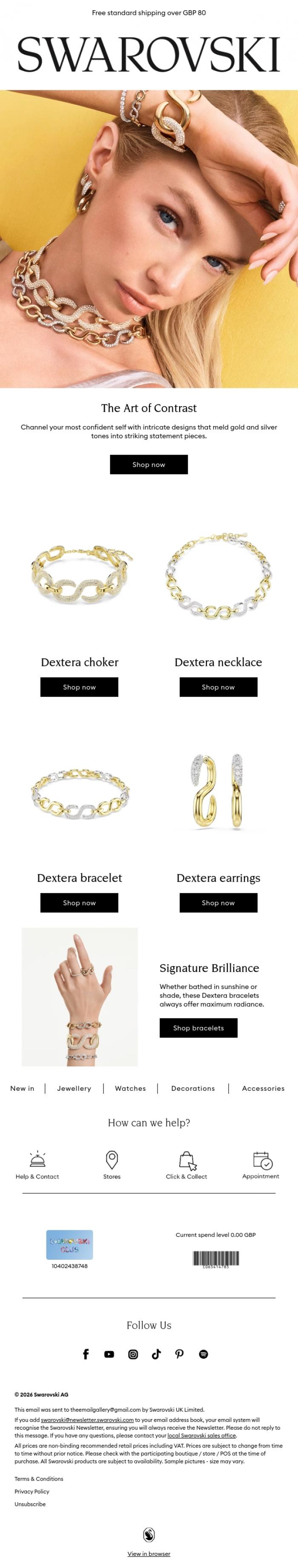 Email Design Inspiration from Swarovski, Two tones, one statement