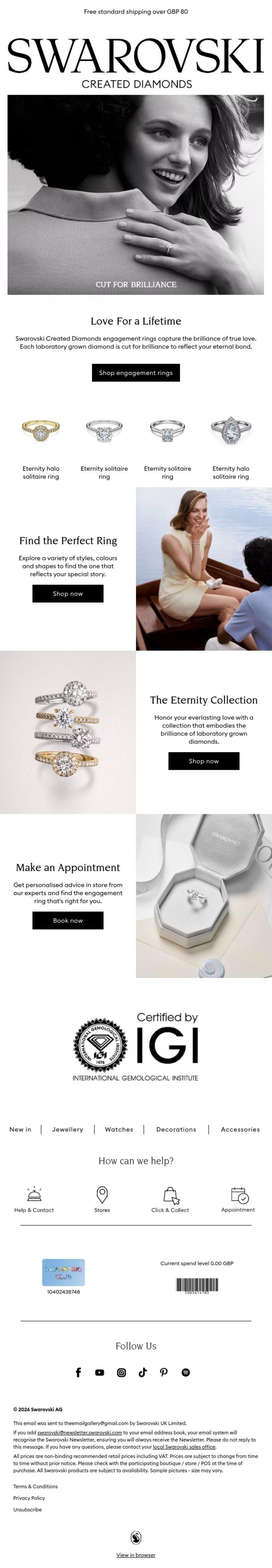 Email Design Inspiration from Swarovski, Celebrate your brilliant love story
