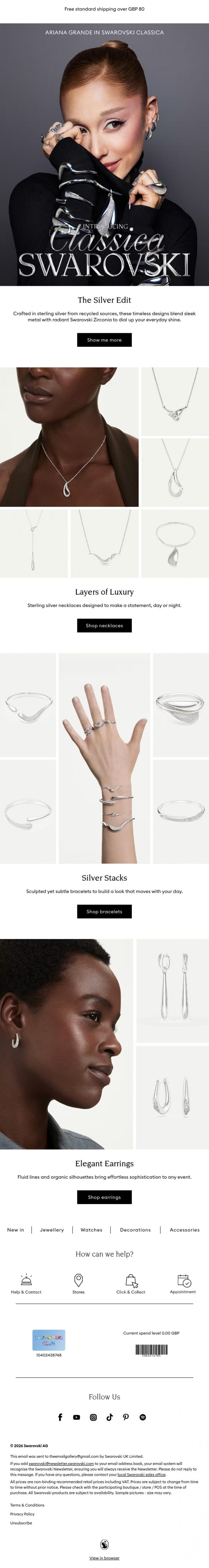 Email Design Inspiration from Swarovski, Keep it cool with sterling silver pieces