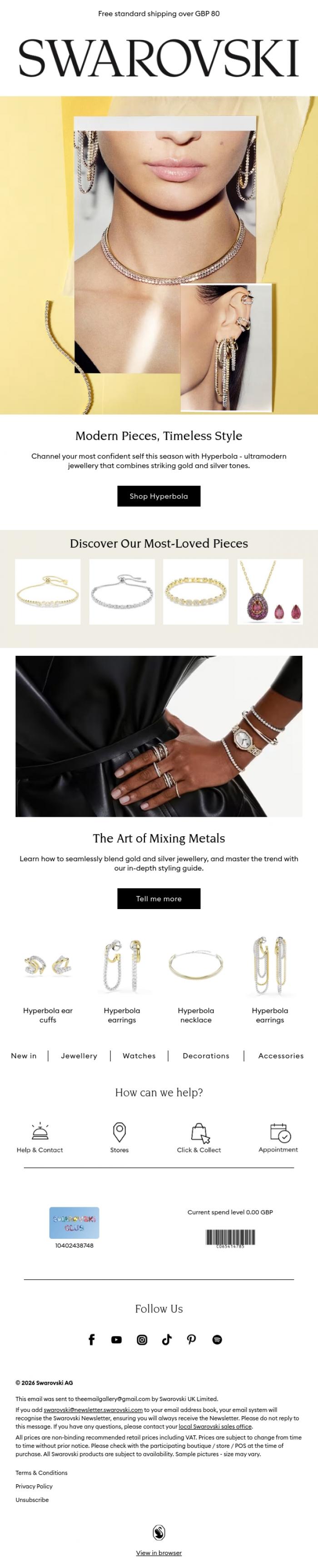 Email Design Inspiration from Swarovski, Shine with Hyperbola