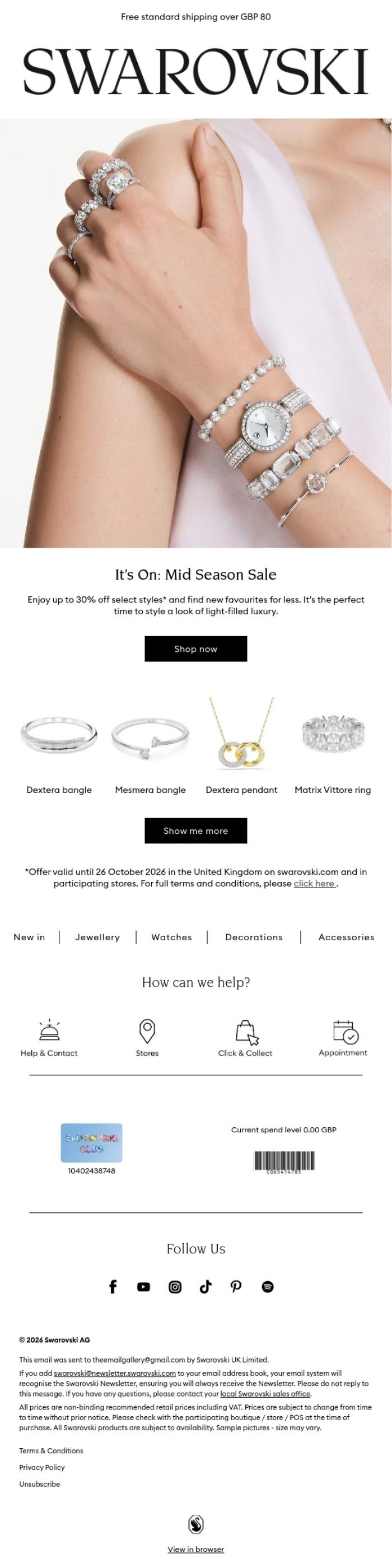 Email Design Inspiration from Swarovski, Enjoy up to 30% off select styles*​